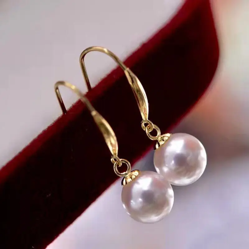 Gleaming Natural Round AAAA 7-8mm Akoya White Pearl Earrings 14K Gold P fine jewelryJewelry Making