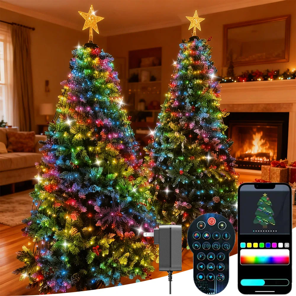 USB 2.1M 400 المصابيح أضواء عيد الميلاد عطلة سلسلة أضواء مع شكل نجمة، شجرة عيد الميلاد LED الذكية للديكور الداخلي والخارجي