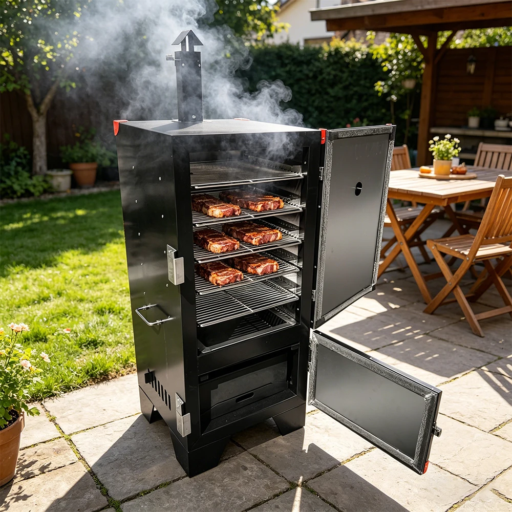 Electric Charcoal Pellet Vertical Smoker Grill Adjustable Air Vent Wood Pellet Meat Smoking Oven for Outdoor Cooking