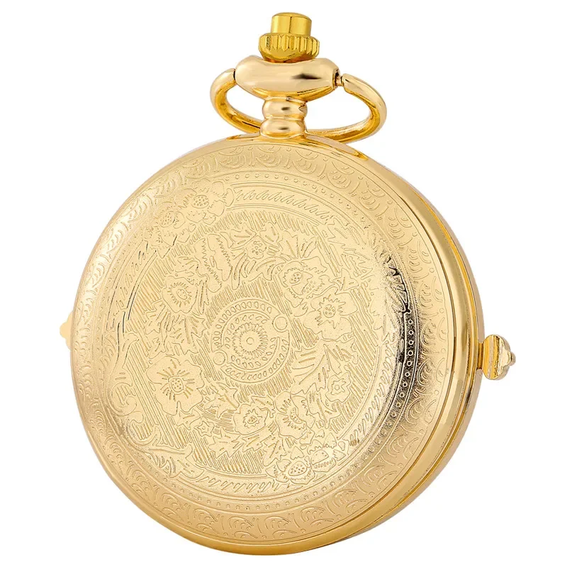 Luxury Yellow Gold Sandglass Design Unisex Quartz Analog Pocket Watch Alloy Fob Chain Arabic Number Timepiece Reloj De Bolsillo