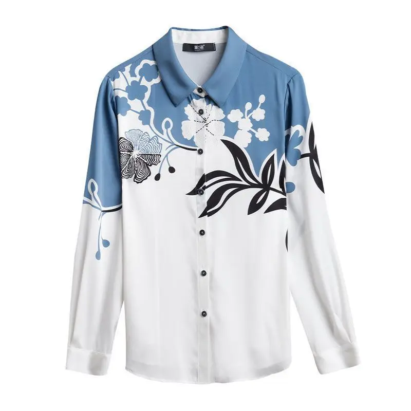 Camisa de manga larga con estampado de botones para mujer, blusa holgada que combina con todo, ropa elegante para oficina, Otoño, 2024