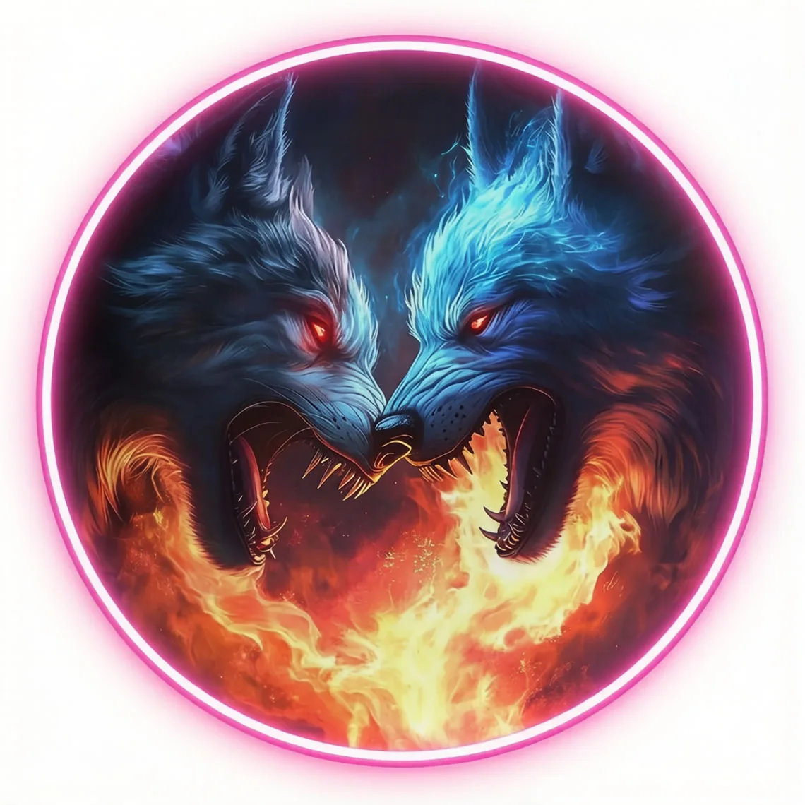 Wolf Neon Led Sign,Flaming Wolves Neon Sign,Fire & Ice Wolves Neon Sign,Dual Wolf Wall Art for Gothic Bedroom,Bar,Man Cave Decor