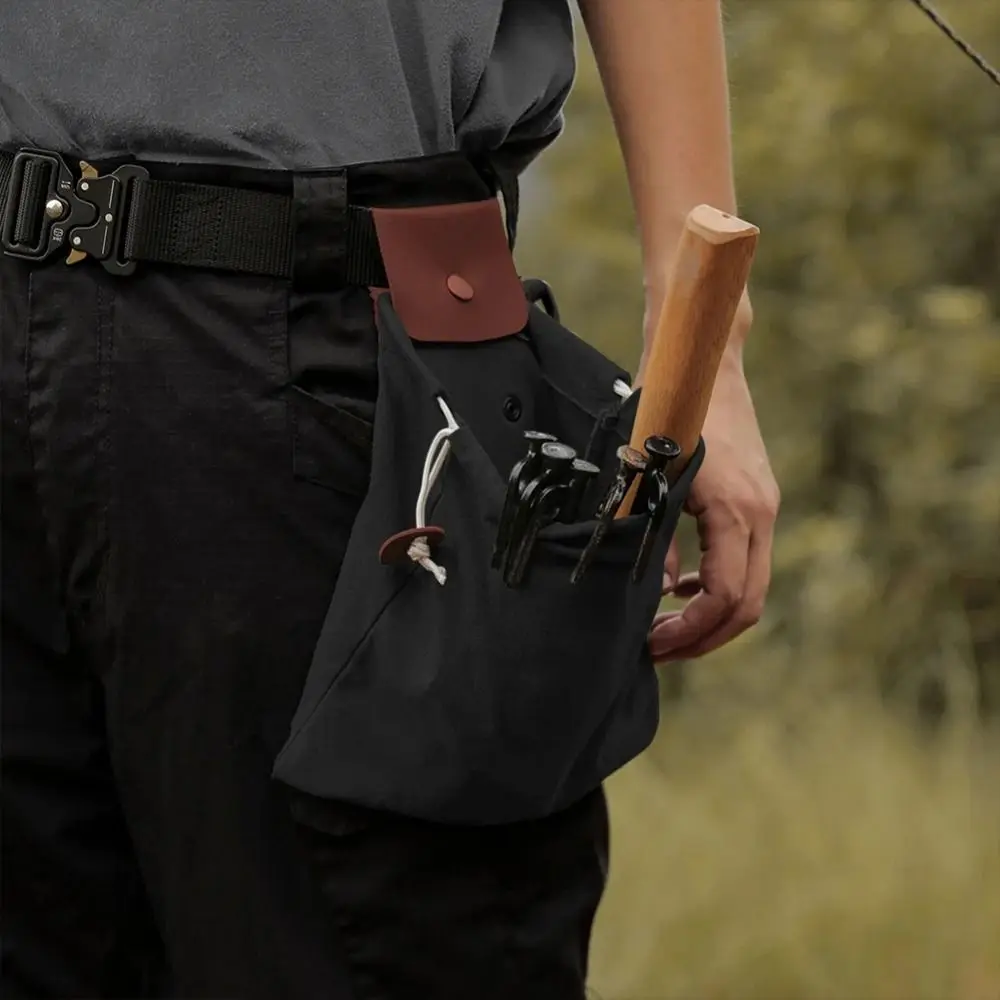 กระเป๋าผ้าแคนวาสพับได้ หนัง PU กันน้ำ กระเป๋าเก็บของสำหรับทำสวน กระเป๋าคาดเอวแบบมีหัวเข็มขัดผ้าแคนวาสเคลือบแว็กซ์