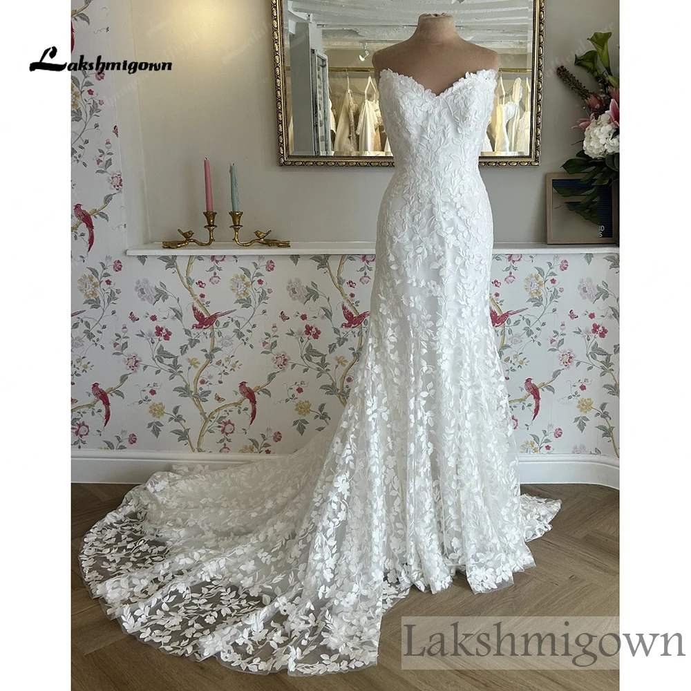 Lakshmigown Attraktive trägerlose Meerjungfrauen-Hochzeitskleider für Frauen, Brautkleider mit Spitzenapplikationen, Vestidos De Novia, maßgeschneidert. – Detail 5