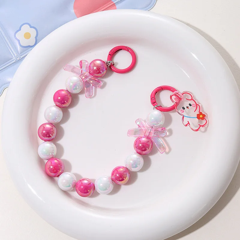 Beaded Teddy Bear Phone Chain Phone Case Decoration Student Gift Girl'S Heart Water Cup Chain Key Ring Accessories