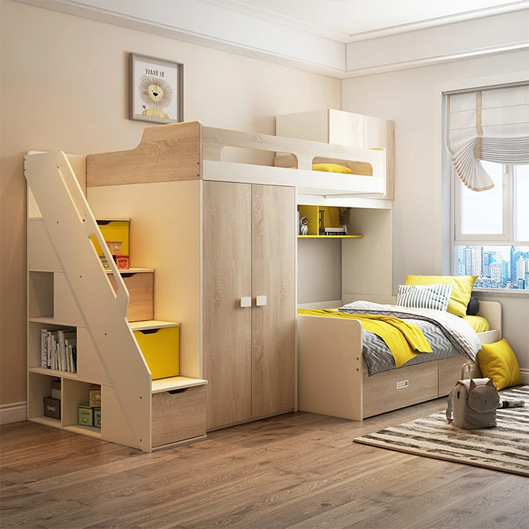 *New Style Wood Grain Double Bunk Bed Storage for Kids Bunk Bed with Wardrobe