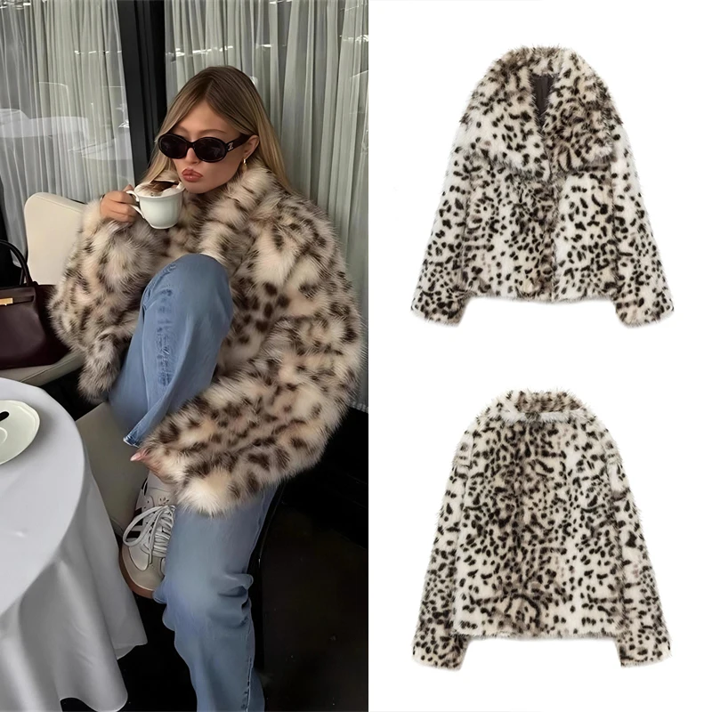 Guobioziy Women's Slim-Fit Leopard Print Faux Fur Jacket 2026 Autumn-Winter New Arrival Casual Fashion Trendy Luxury Classicwear