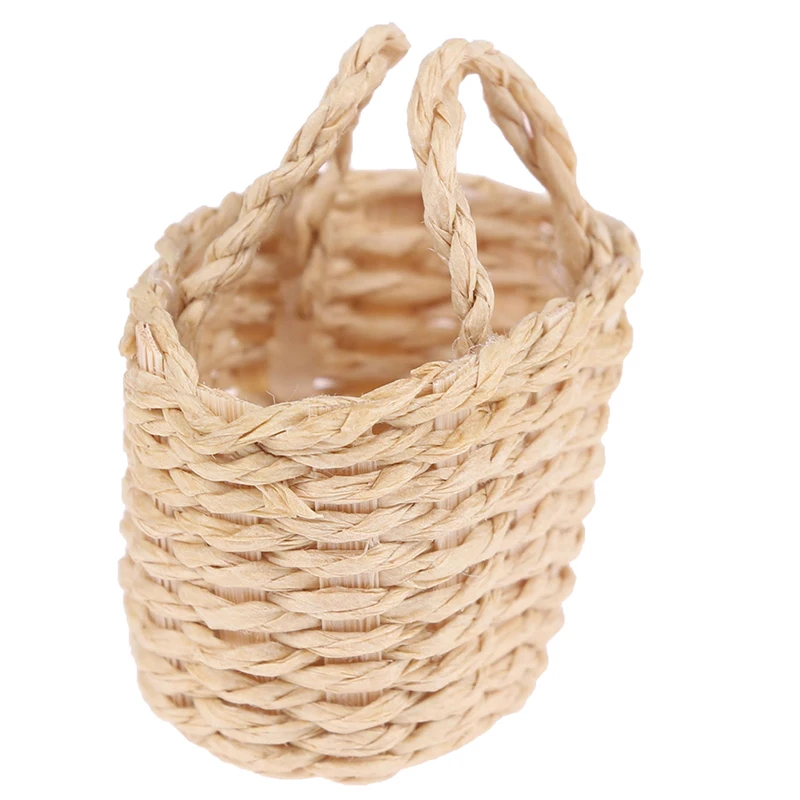 1Pc Dollhouse Miniature Rattan Weaving Storage Basket 1:12 Mini Simulation Hand-woven Doll House Decor Basket Accessories