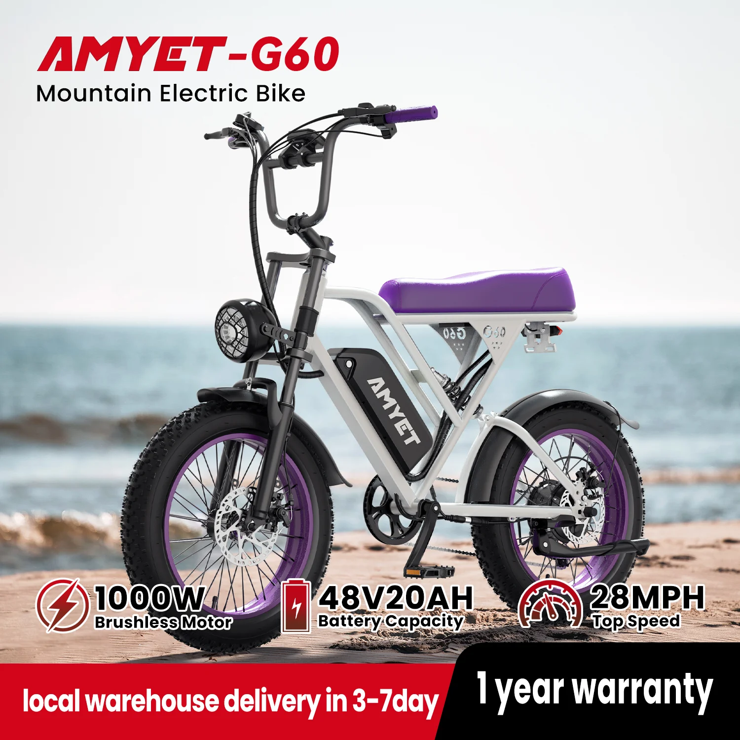 AMYET V9-G60 Adults Electric Bike 1000W Motor Bicycle 48V 20AH 20“ Tire Ebike Electric E Bikes Mountain Moped Ebikes For Men image 4
