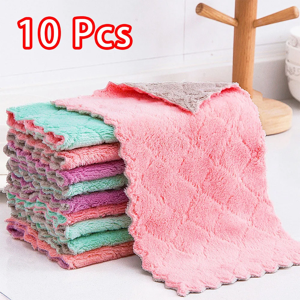 10Pcs Cleaning Towel,Dish Washing Towel,Dishcloth,Coral Velvet Towel,Table Cleaning,Household Towel,Kitchen Supply,Random Color