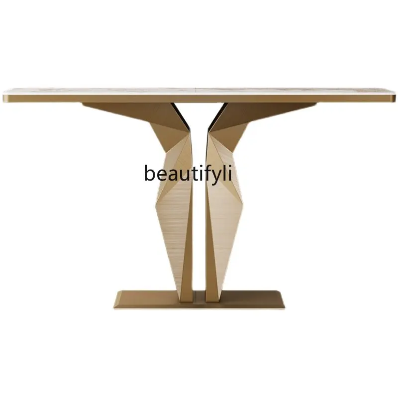 Entrance Cabinet Affordable Luxury Style Stainless Steel Special-Shaped Stone Plate Console Tables Designer Art Entrance