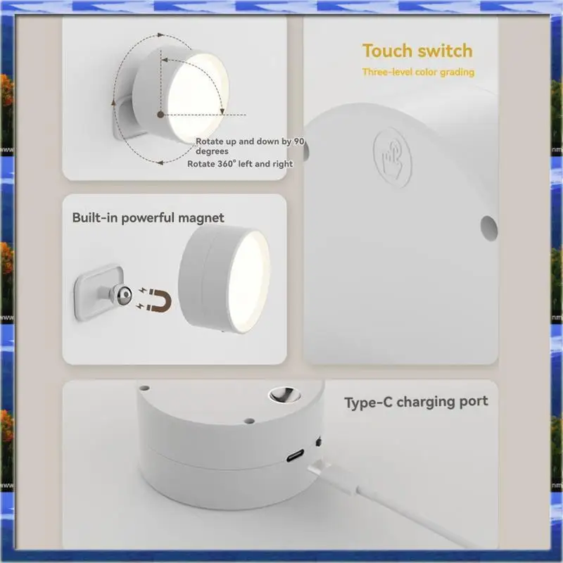 

LJL Rechargeable Magnetic LED Wall Light 360° Rotation Touch Remote Control Cabinet Spotlight For Home & Office White
