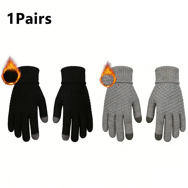 Thermal Touchscreen Gloves for Winter Windproof Anti-slip Knitted Gloves with Elastic Cuff for Outdoor Skiing Fishing Hiking