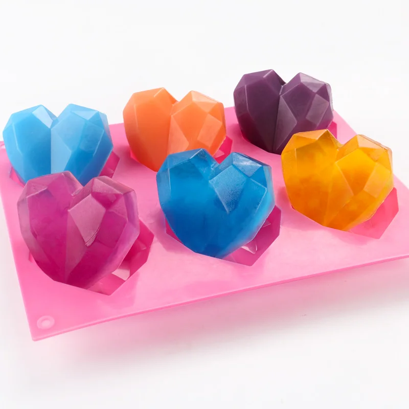 6 Cavity Diamond Love Food Grade Silicone Cake Mould Silicone 3D Heart Shape DIY Dessert Cake Bakeware Mold Modelling Decor