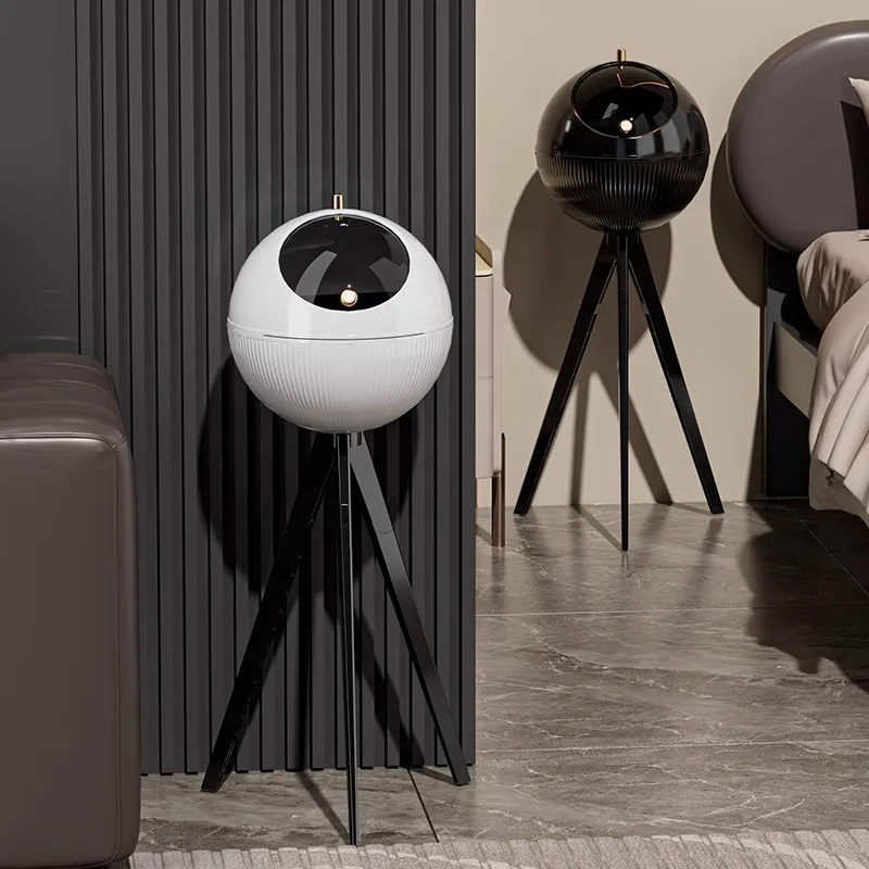 Light Luxury Tripod Trash Can with Lid, Tall Floor Standing Spherical Waste Bin for Living Room, No-Bend, Elegant Home Decor