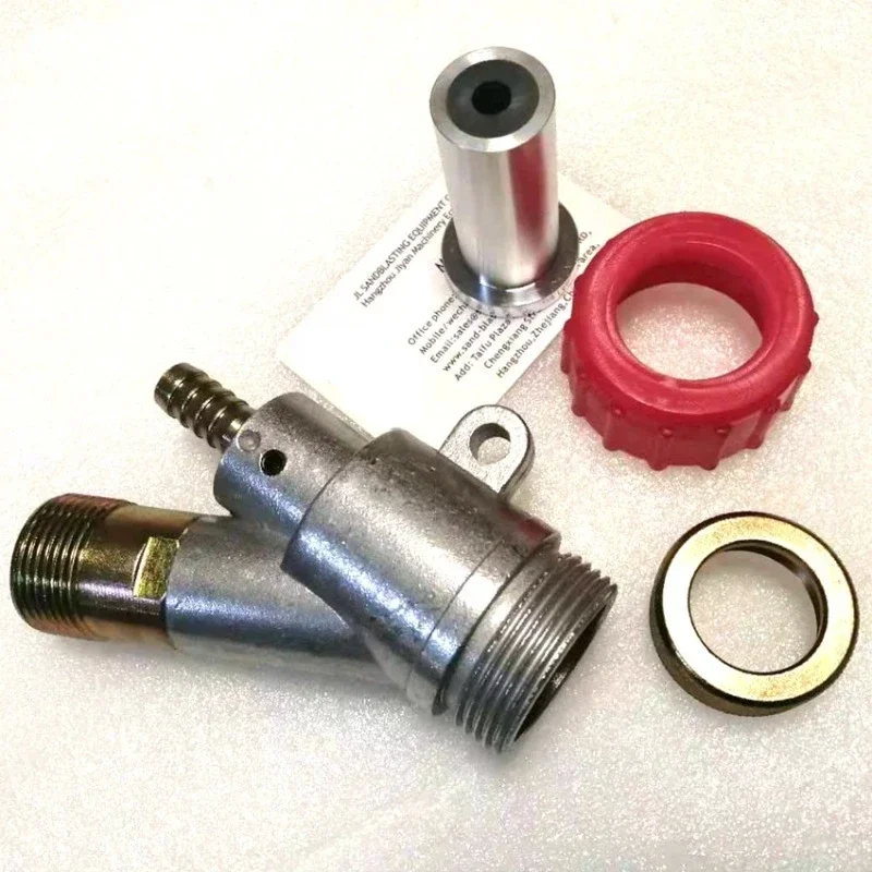 Handheld wet and dry sandblaster with an 8mm boron carbide nozzle and nozzle aluminum jacket