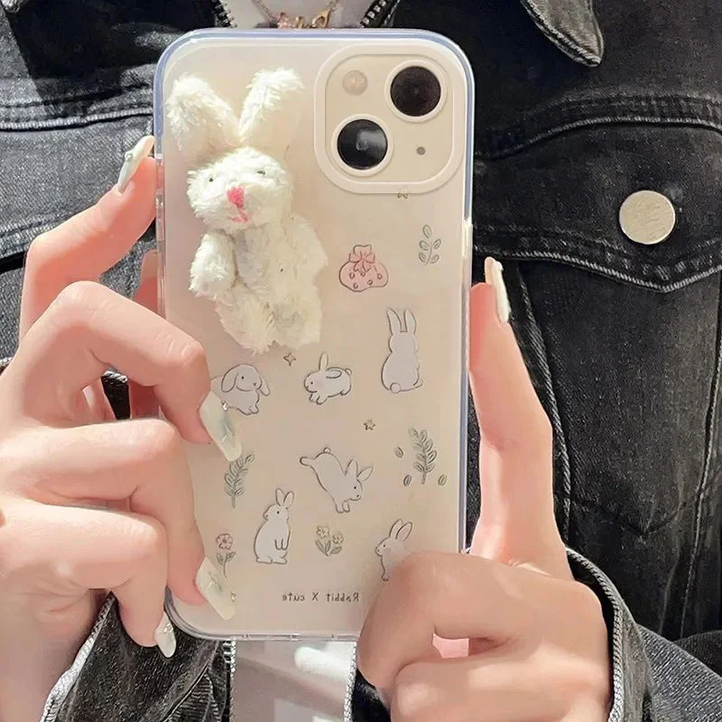 TD165 lint Rabbit For Samsung Galaxy S9 S10 S20 S21 FE S22 Plus S23 ULTRA  A52 A72 A12 A32 Case DIY TPU Soft Cover