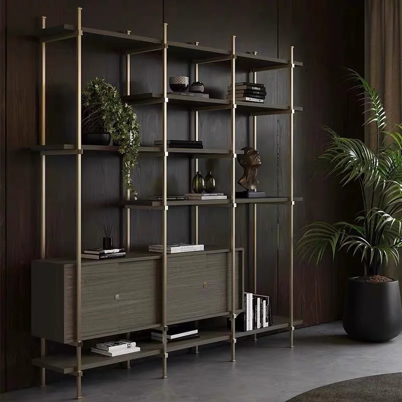 Light luxury stainless steel furniture bookshelf shelf floor-to-ceiling metal partition living room modern simple bookcase displ