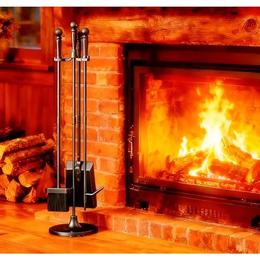 

Набор инструментов для камина Fire Beauty, 4 предмета, черный, из кованого железа, для использования на улице/в помещении, включает кочергу, лопату, щетку и топорик.
