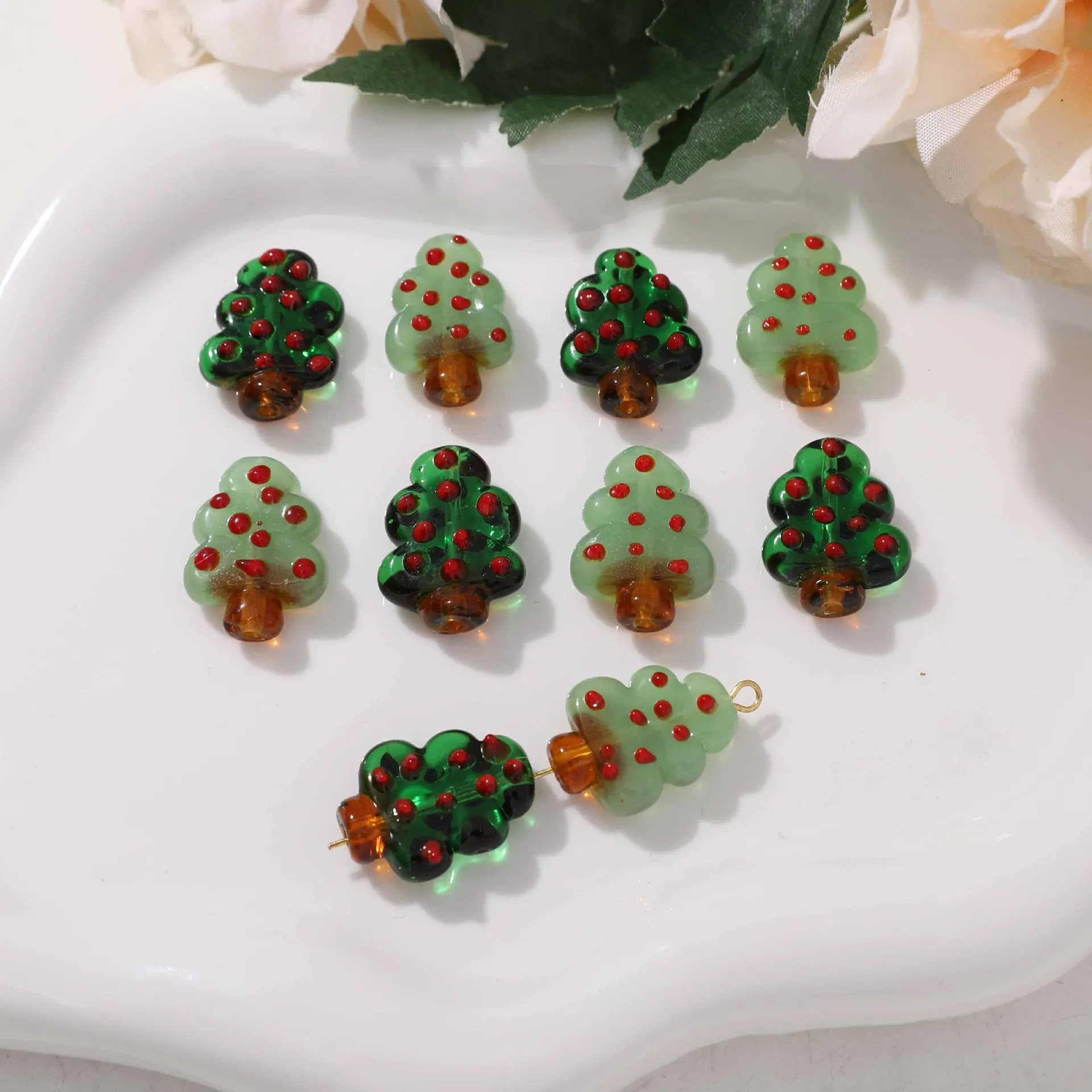 2pcs New Christmas Tree DIY Glass Beads Resin Charms for Jewelry Making Bracelet Necklace Earrings Accessories Materials