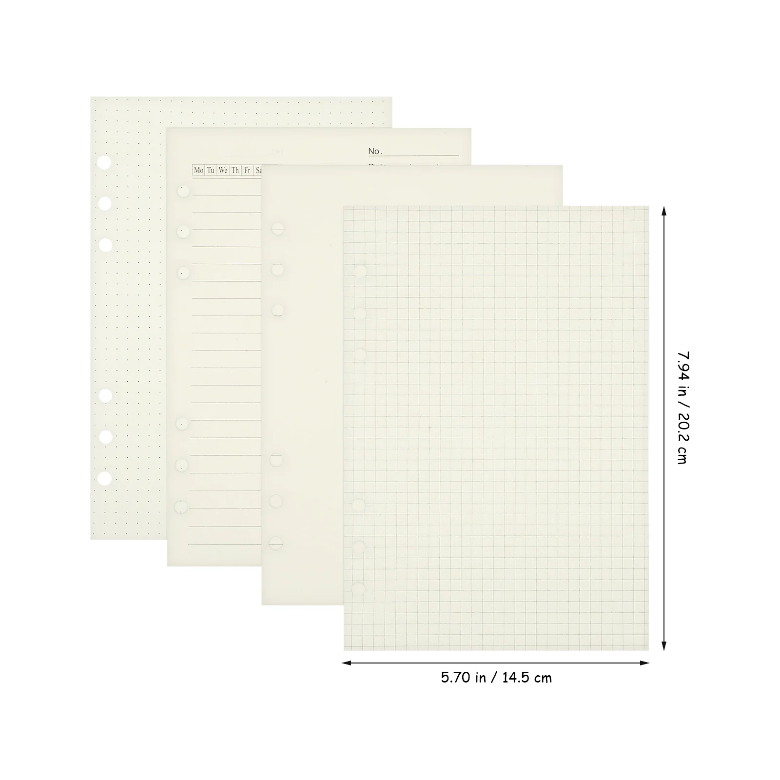 4 pçs a5 folha solta bloco de notas recarga papel grosso forrado grade gráfico escritório estudo planejador inserções 6 buraco notebook