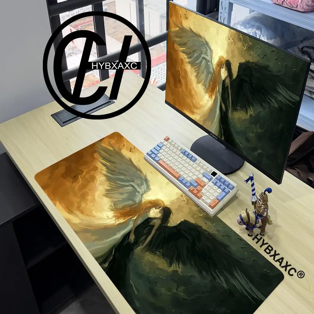 

Black and White Angel Mouse Pad Game Mat Large Computer Office Mousepad Anti-slip Playmat for MTG DTCG CCG RPG Trading Card Mats