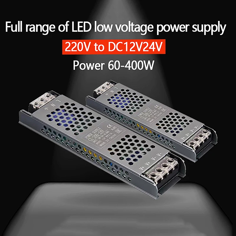 

Lighting Transformer DC 12V/24V Power Supply Adapter Ultra Thin LED Strip Switch Driver Lamp 60W 100W 200W