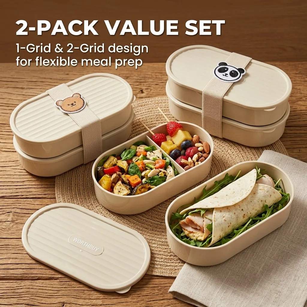 2Pcs/Set Cartoon Kids Bento Box With Strap Oval Plastic Lunch Box With Single/Double Grid Portable Fruit Salad Food Container view 3