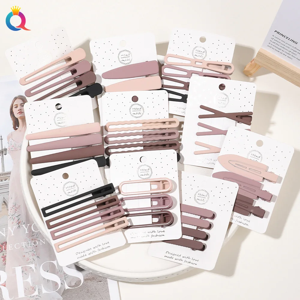 

Coffee Brown Duckbill Hair Clips Set Minimalist Side Bangs Grips Non Slip for Women Daily Makeup Wholesale