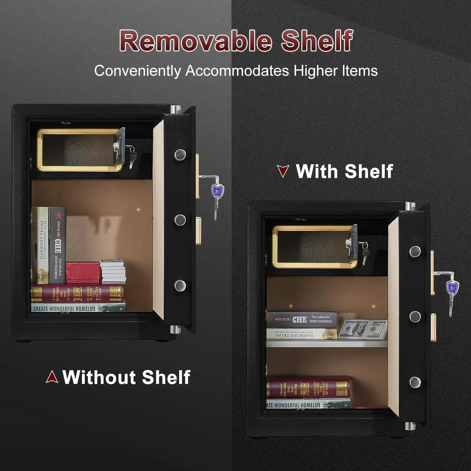 Safe Box,Home Safe,Large Security Box with Double Safety Key Lock and Password for Money and Document,3.7 Cubic Black