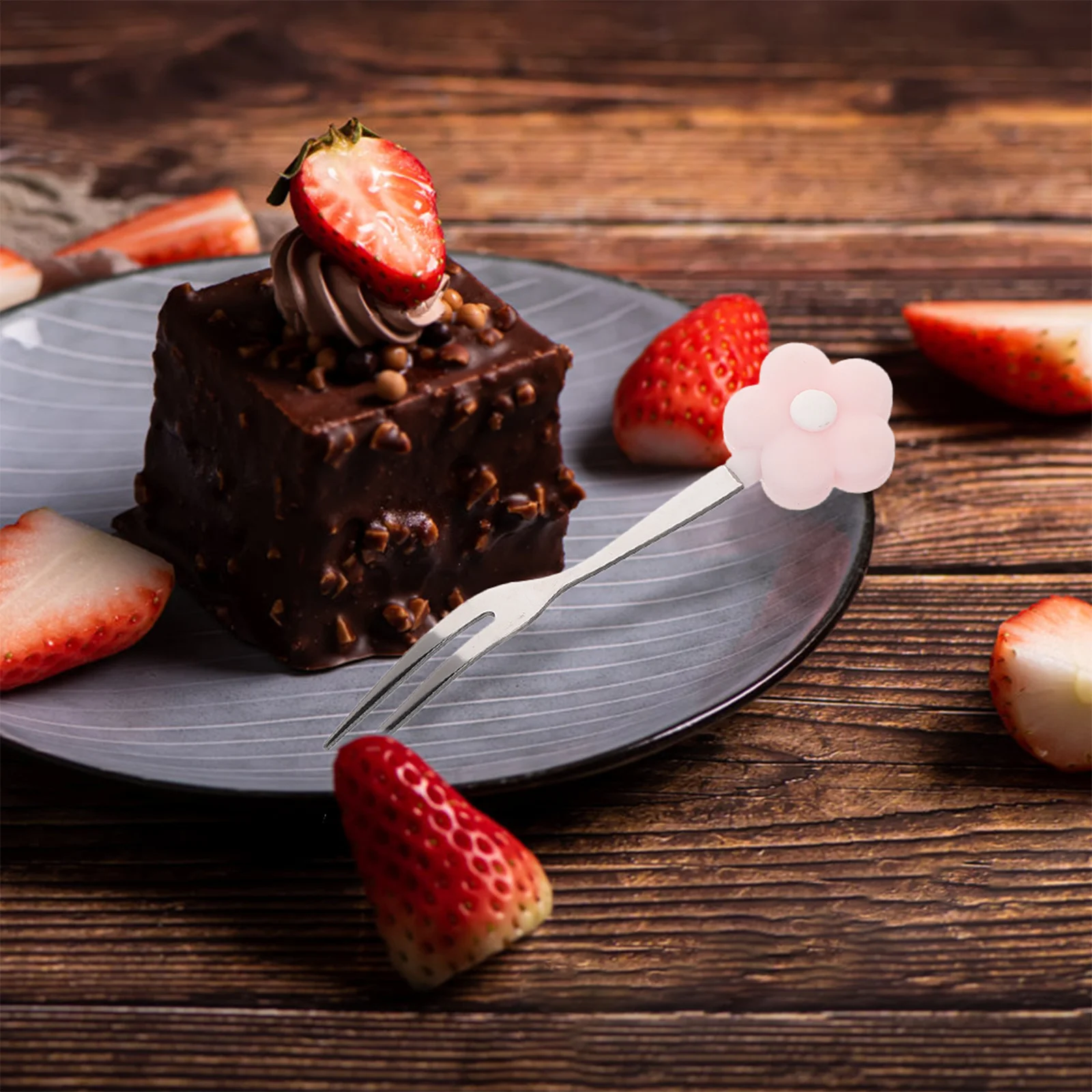 

3Pcs Dessert Forks Stainless Steel with Silicone Handle Fruit Fork Set for Party Coffee Ice Cream Kitchen Dining Accessories