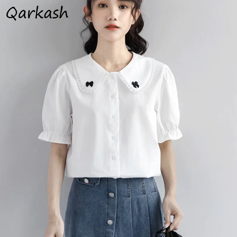 Doll Collar Jk Shirts Women Design Niche Summer New Short Sleeve Sweet College Tops Korean Trendy Single Breasted Hipster Street