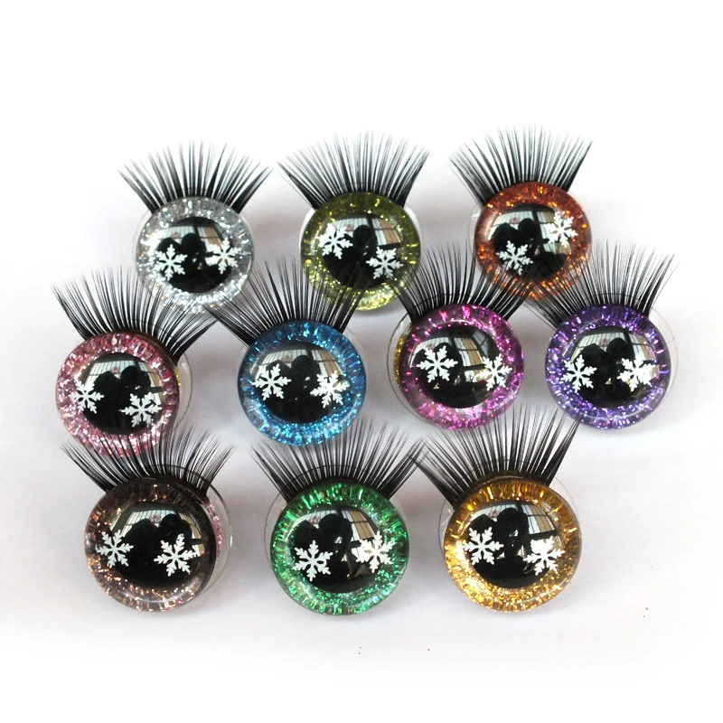 20pcs/lot 12mm--30mm 3D　snowflake  glitter safety toy eyes with eyelash