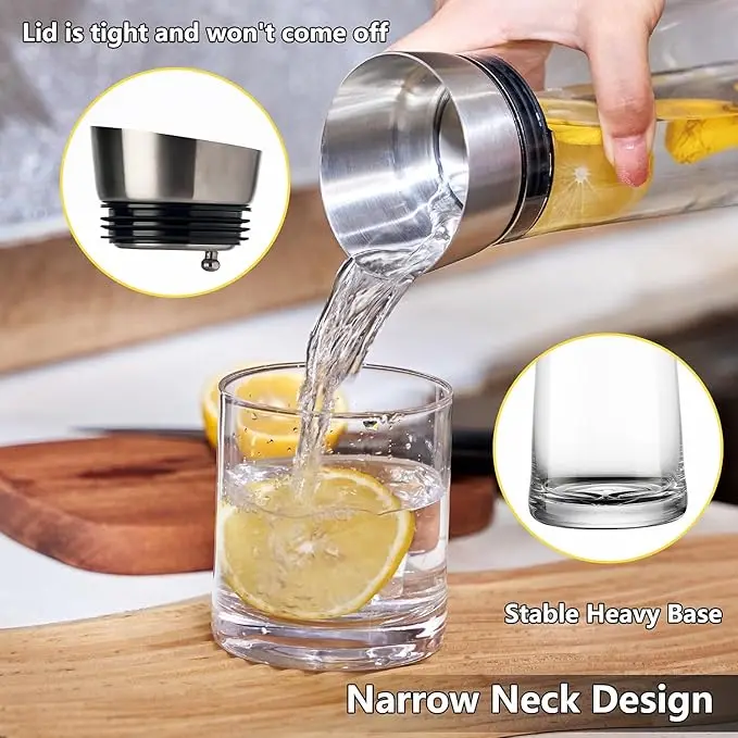 1.5L 52oz Glass Pitcher with Lid For Fridge, Glass Carafe for Hot/Cold Water,Drink  Iced Tea,Coffee, Juice and Homemade Beverage