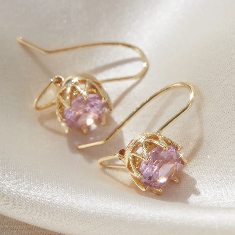 New Fashion Earrings for Women Gold Plated Natural Purple Amethyst Dangle Stud Vintage Earring Party Gifts Jewelry