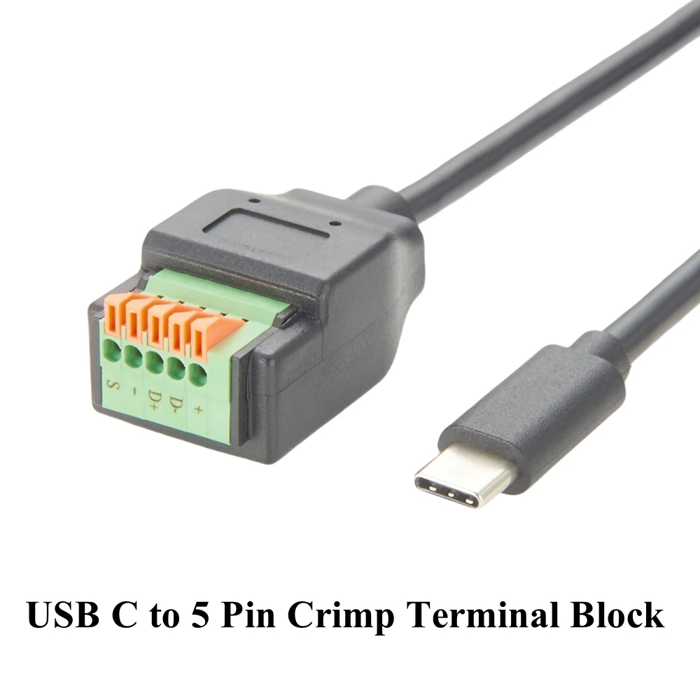 Quick Connect USB 3.1 C to 5 Pin Spring Crimp Terminal Block Cable Type C Solderless Screwless Push Terminal Breakout Board