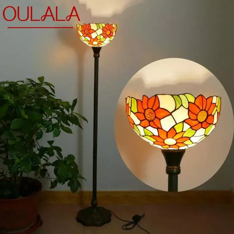 

OULALA Tiffany Floor Lamp American Retro Living Room Bedroom Lamp Country Stained Glass Floor Lamp