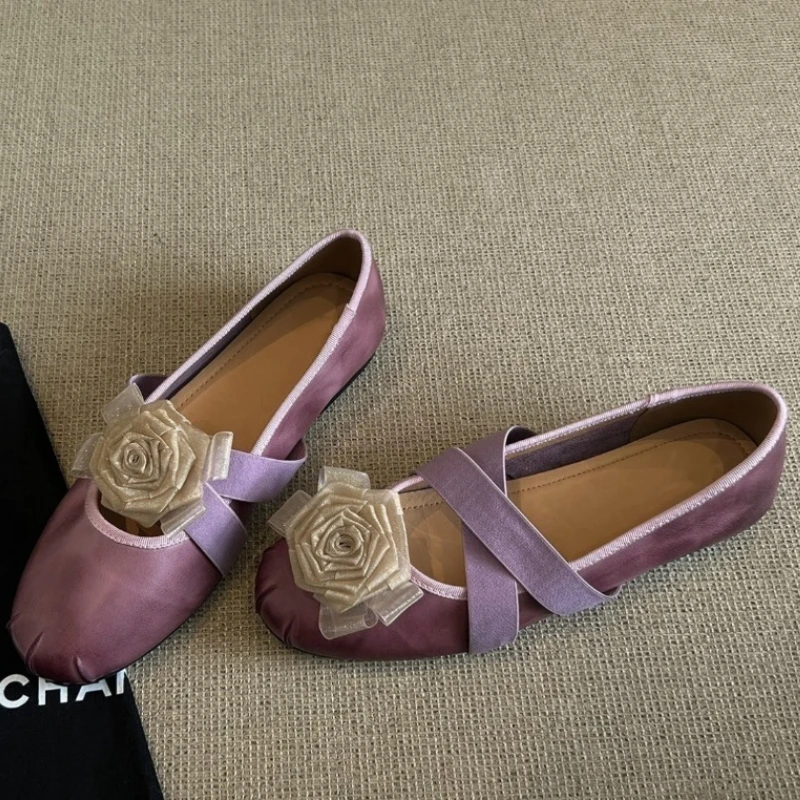 Zapatos Mary Jane De moda De flores para Mujer, zapatos planos poco profundos con punta redonda, calzado Retro cómodo para Mujer, Apatos De Mujer