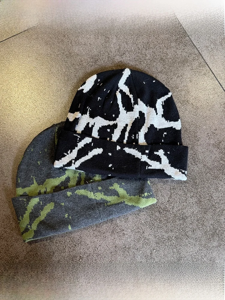 

Thiened Cotton Yarn Knitted Hat Street Sle Hip Hop Pattern Warm Cold Cap for Women Autumn Winter New Sle ex Hat