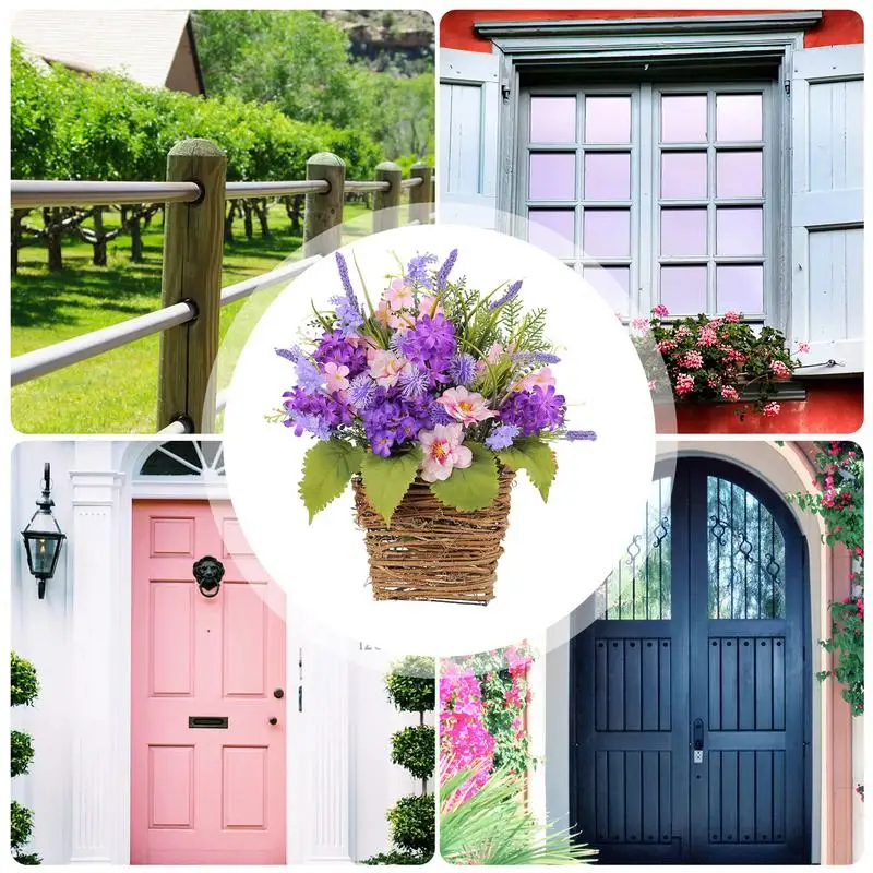 พวงหรีดลาเวนเดอร์ประดิษฐ์สำหรับตกแต่งประตูหน้าบ้านตะกร้าแขวนประตูบ้านแบบสปริงกลางแจ้งในร่มลานสนามหญ้า