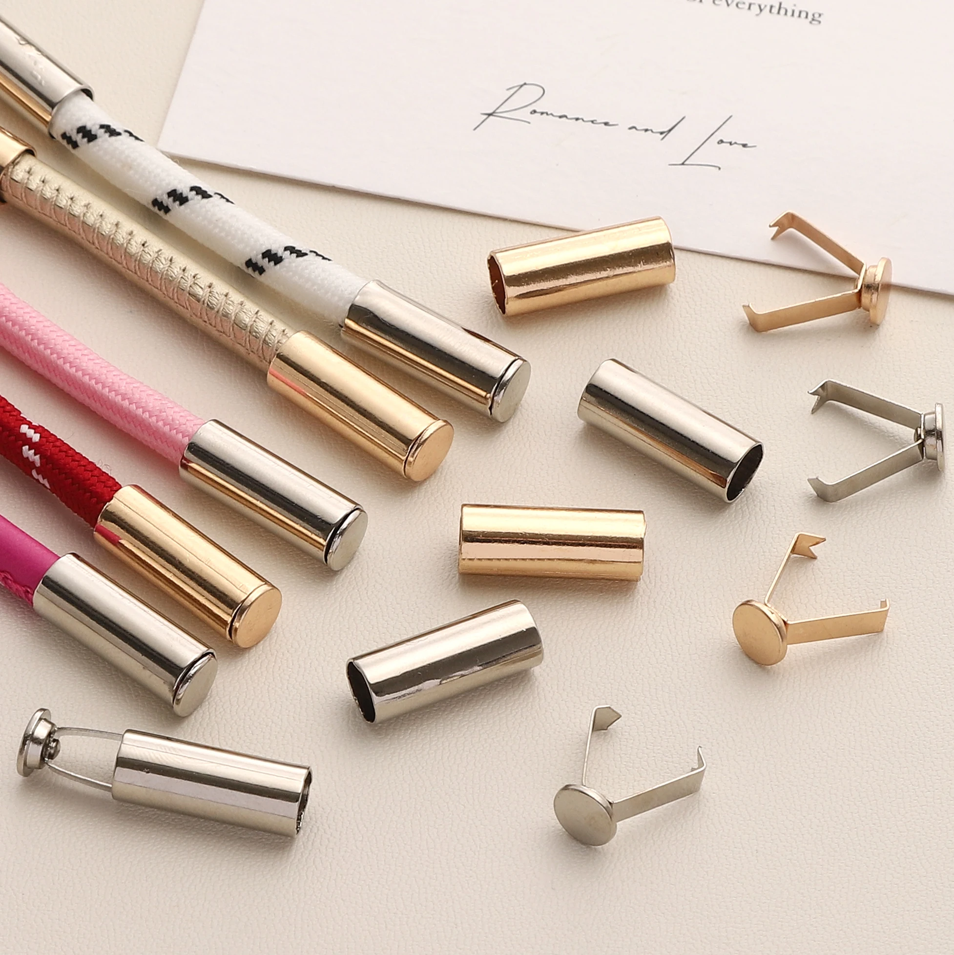 6 Set Steel Silver/KC Gold Color Cylinder Cord Clasp Rope Tail Clip Tip End Caps DIY Necklace Bracelet Jewelry Making Connectors