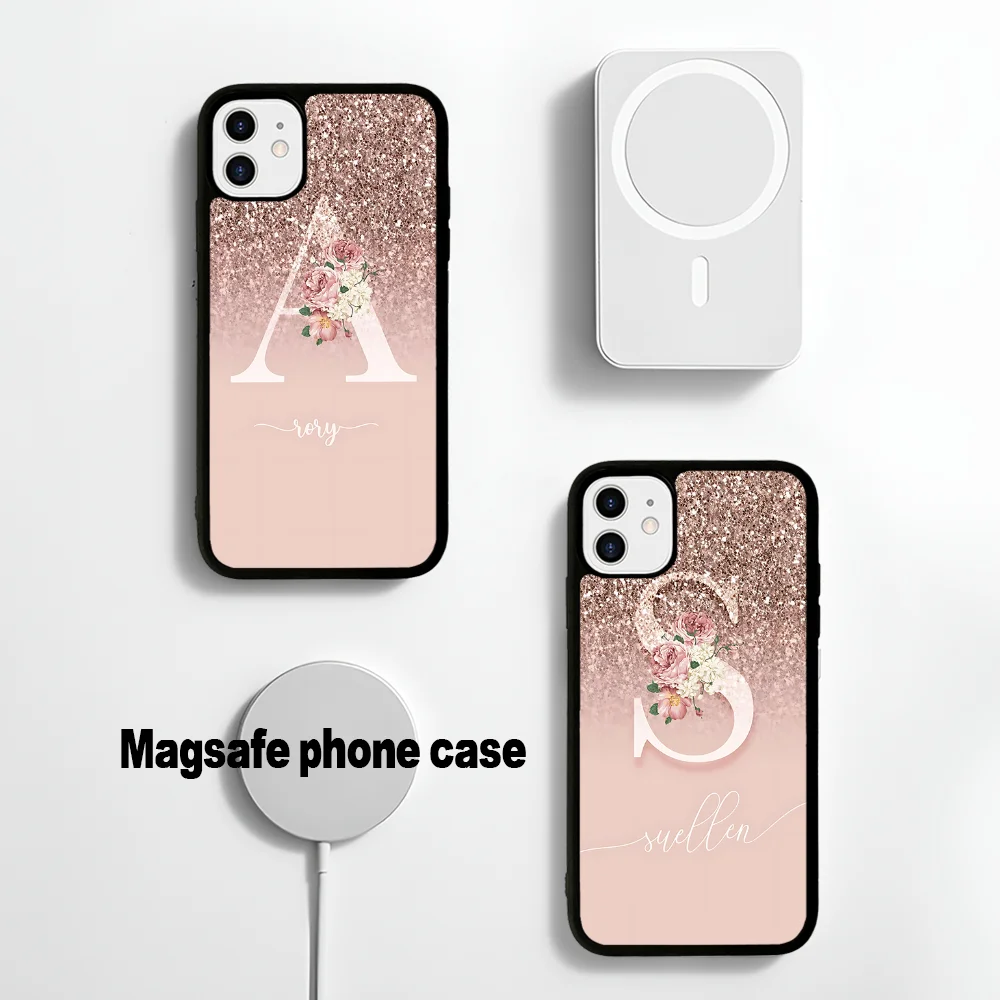 

Letter Pink Shiny M R Clear Phone Case Magnetic Case For IPhone 16 14 13 12 11 15 Pro Max Plus For Magsafe Wireless Charge Cover