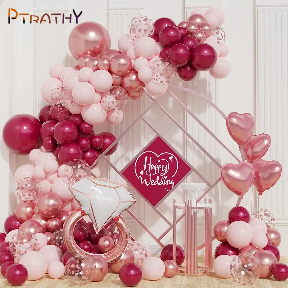 

115pcs Rose Gold Ring Foil Balloons Wedding Valentines Day Decorations Pink Garland Arch Latex Balloons Kit Anniversary Supplies