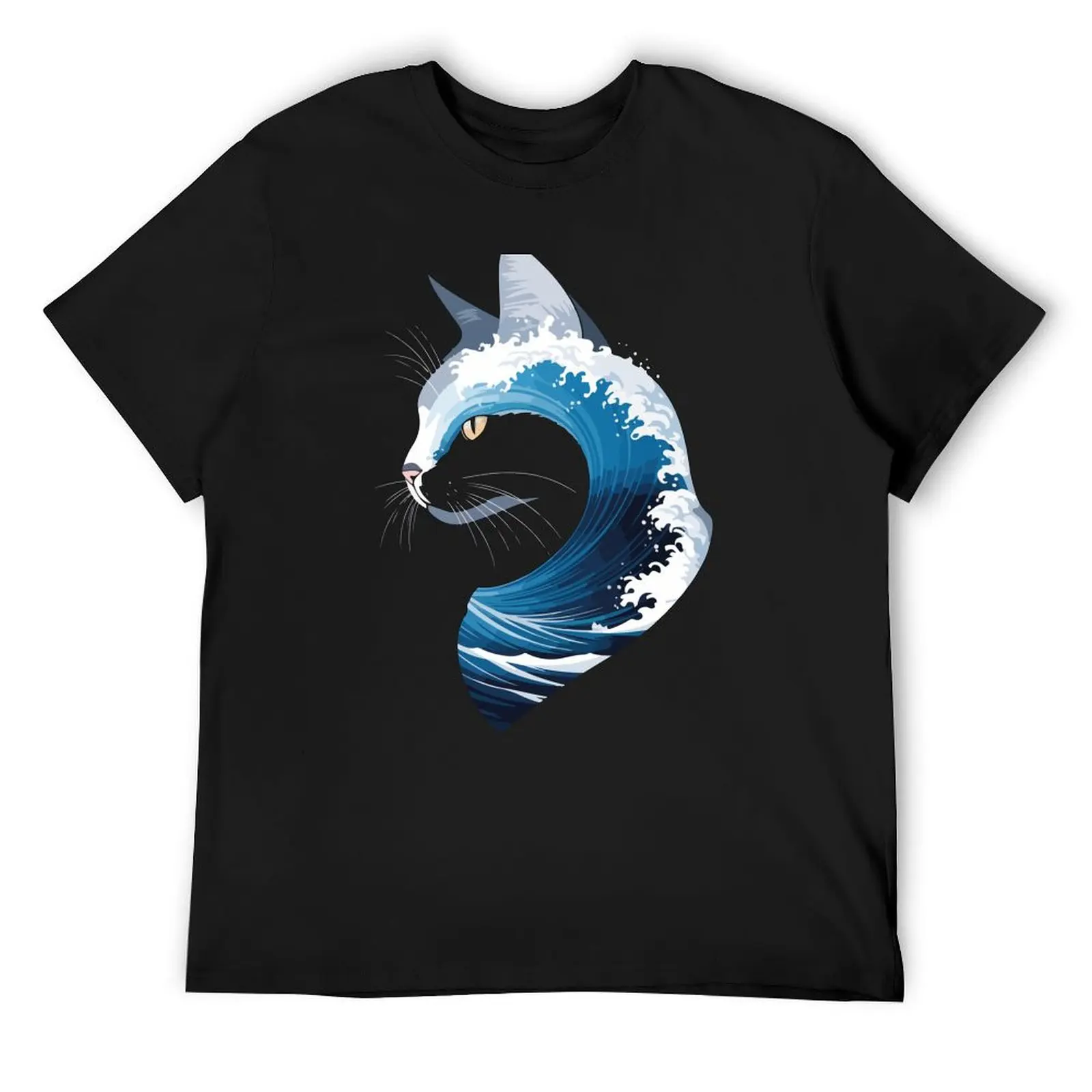 

Cat Wave Art for Ocean Lovers and Cat Enthusiasts T-Shirt hippie clothes custom shirt Men's cotton t-shirt