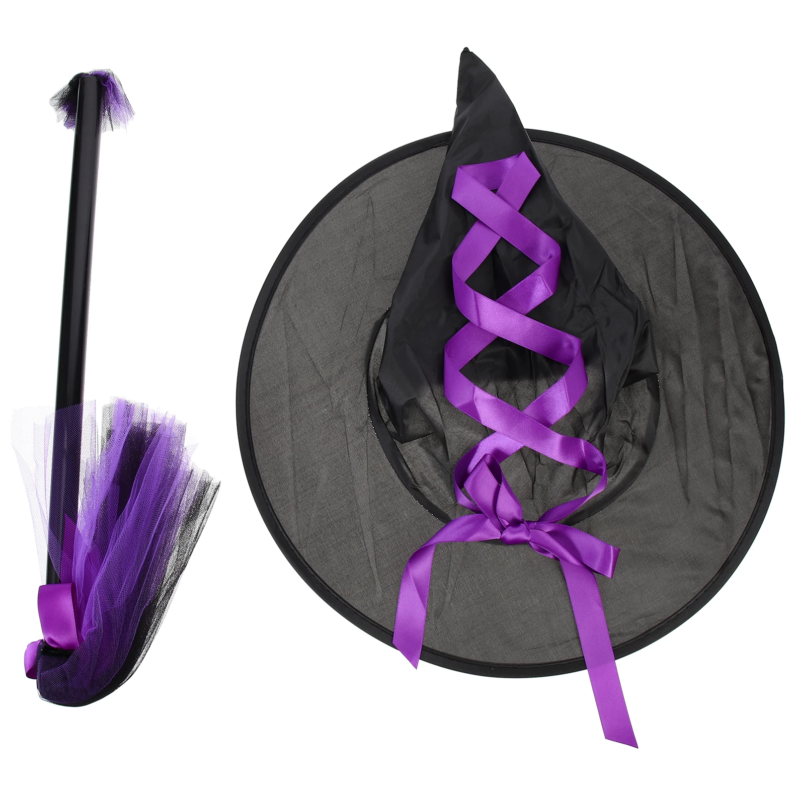 

Halloween Party Headdress Decoration Halloween Witch Broom Hat Set Witch Hat Wizard Broomstick Witch Cosplay Costume Accessories