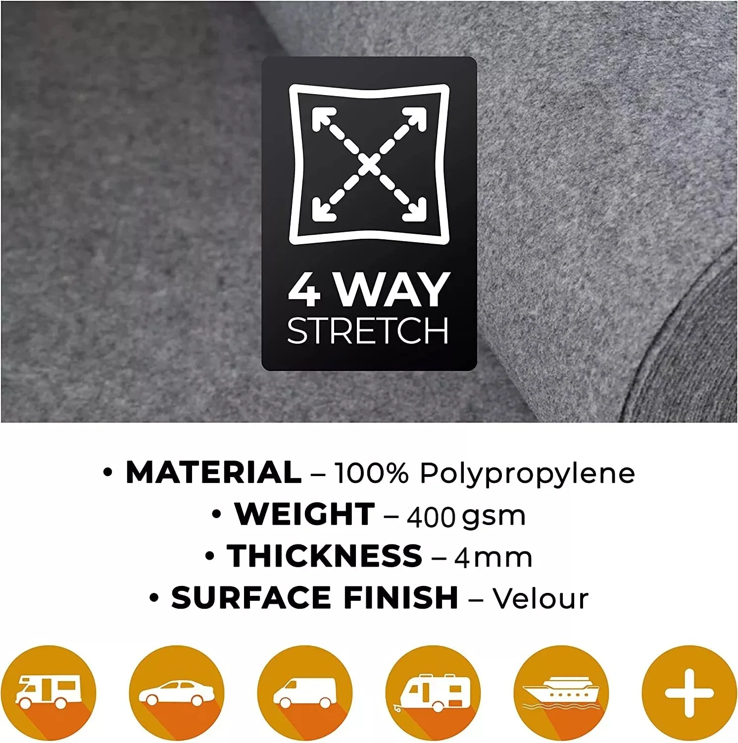 1Pcs Needle Punched Nonwoven Carpet Backing Four Way Stretch Flame Retardant Black For VW T6 Transporter Interior Motorhome Van