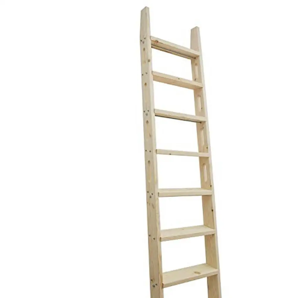 طقم سلم مكتبة منزلق من خشب الصنوبر العقدي غير المطلي مقاس 96 بوصة ارتفاع × 17.75 بوصة عرض 1 بوصة لوح خشبي سميك 3.875 بوصة أجهزة #6