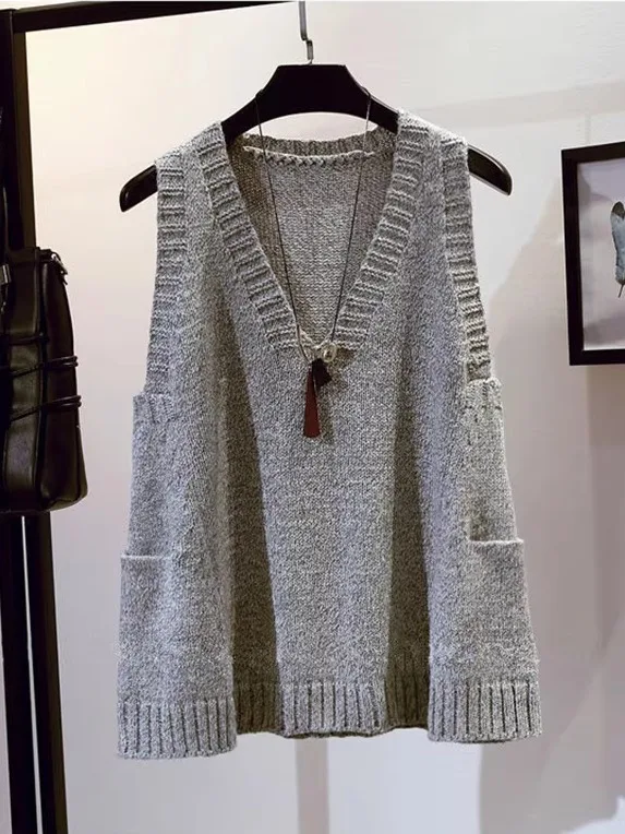 Ladies Knitted Sweater Vest Sleeveless mid Autumn Season V Neck Warmth Level Moderate Regular Length Back Zipper Design