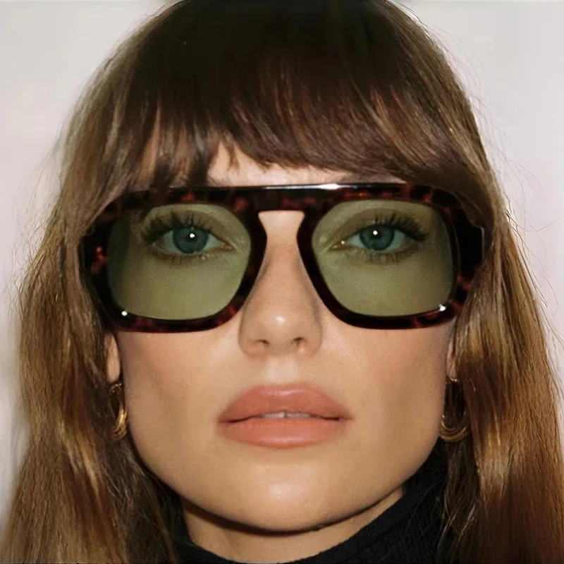 Mode quadratische Sonnenbrille Frauen neue Retro schwarz braun dicken Rahmen Pilot Sonnenbrille Frau Chic Polygon Leopard Shades UV400 – Detail 2