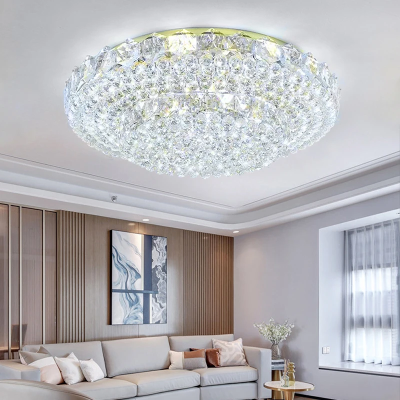 Luxury Two Tiers Crystal Ceiling Lights for Living Room Decor Lustres LED Gold Ceiling Lamp Modern Home Lighting Remote Dimmable